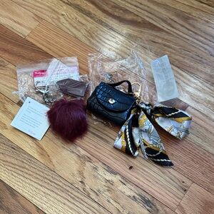 2 Bag Charms - Thirty-One Merlot Pom Bag Charm & Unbranded Mini Bag and Scarf